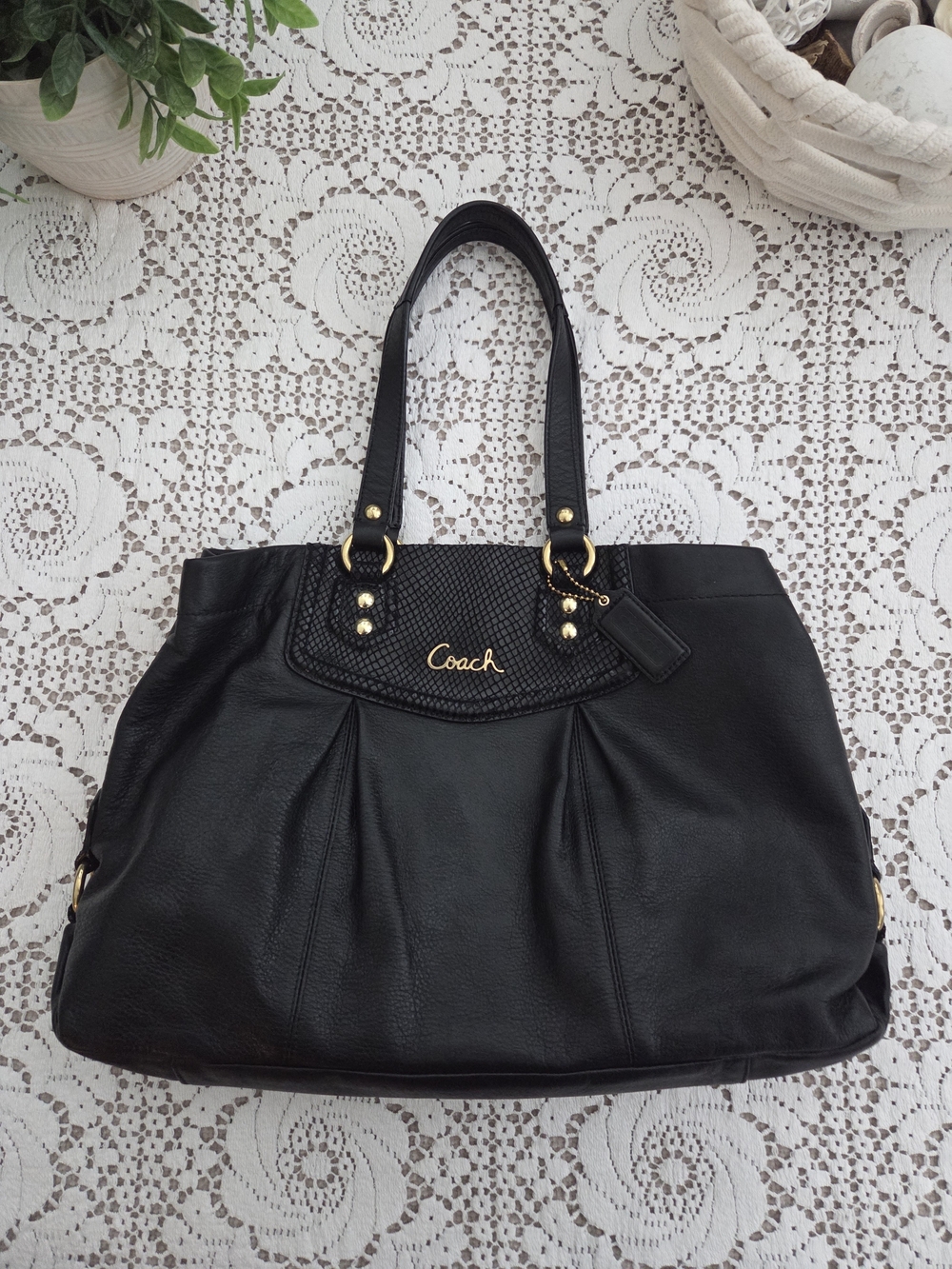 Coach Ashley Leather And Python Embossed Carry All Shoulder Bag - F19243